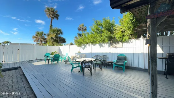 an outdoor space with furniture