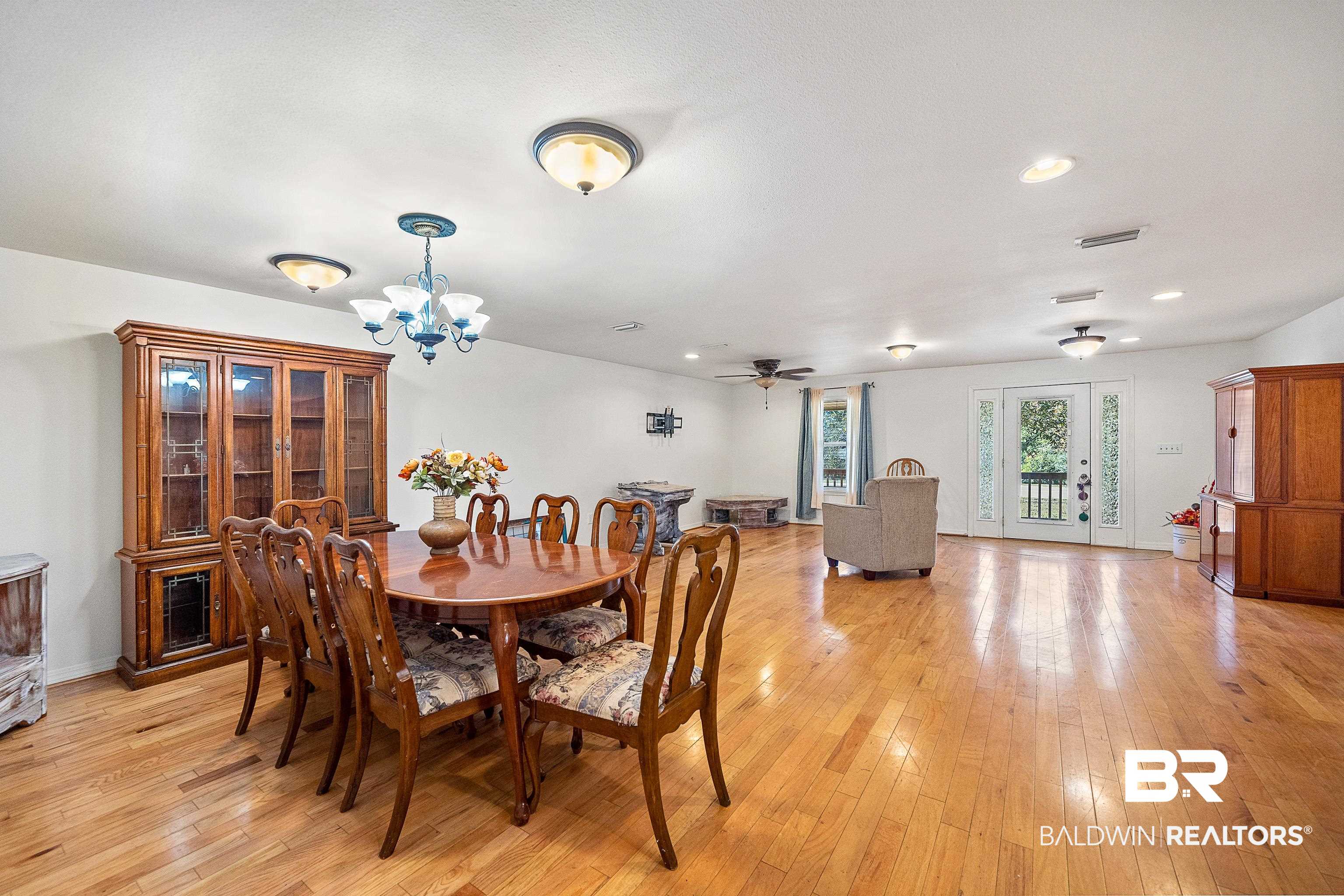 11528 Whitehouse Fork Road Bay Minette, AL 36507 - Photo 8 of 37 Dining space with light wood-type flooring, recessed lighting, a chandelier, and ceiling fan