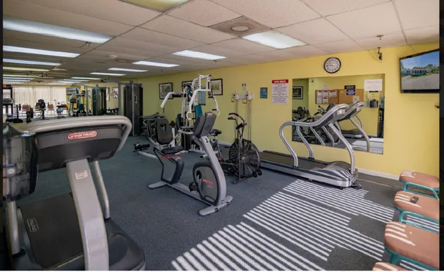 a view of a room with gym equipment