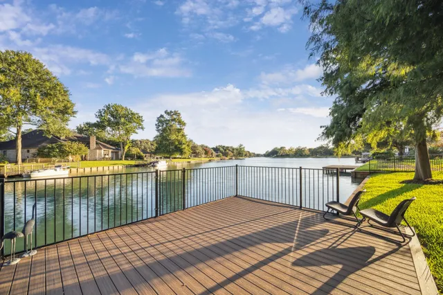 a view of a lake with a terrace