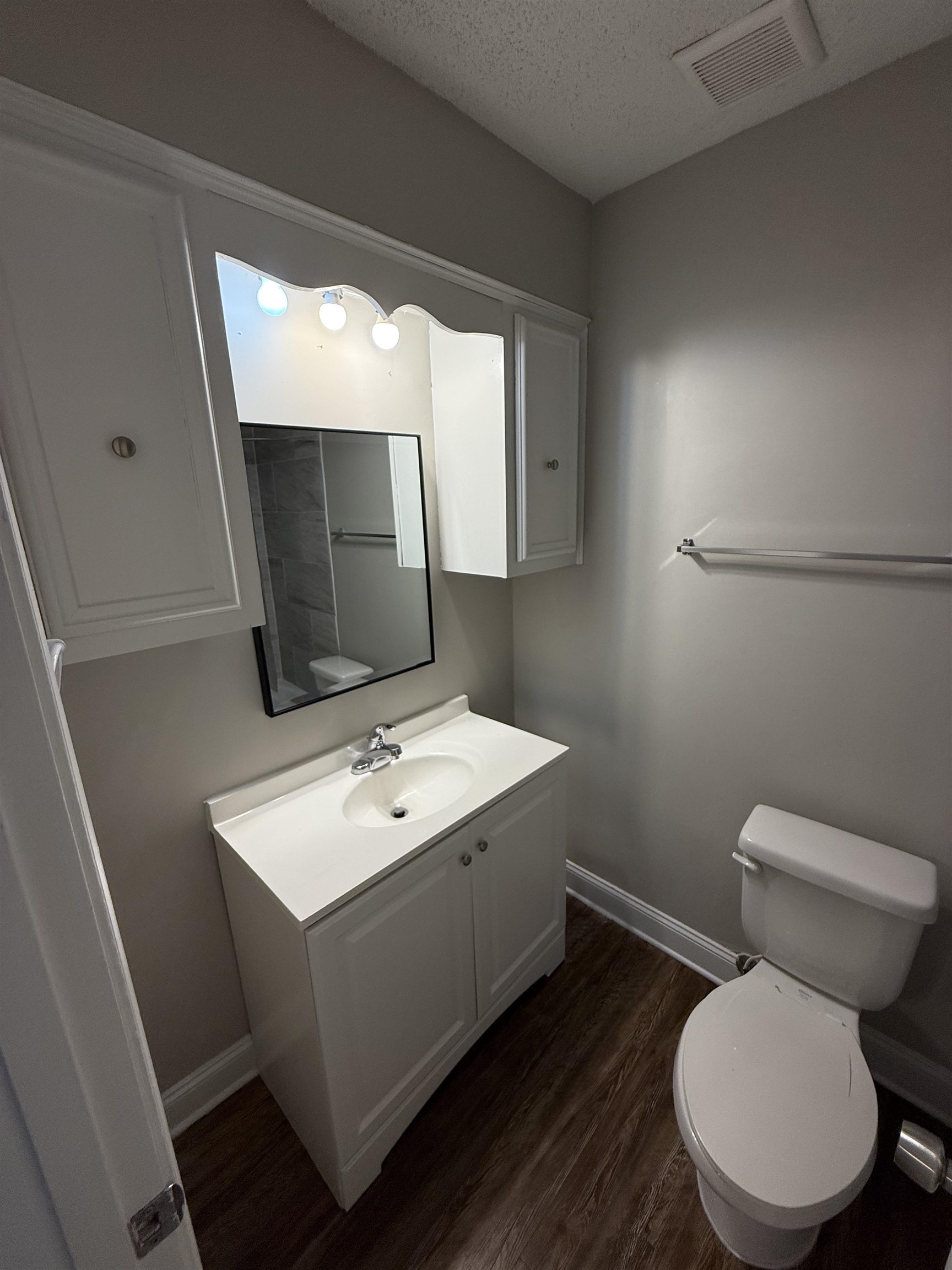 3016 Meadowfair Road Memphis, TN 38118 - Photo 10 of 17 Bathroom featuring vanity, wood finished floors, and a textured ceiling