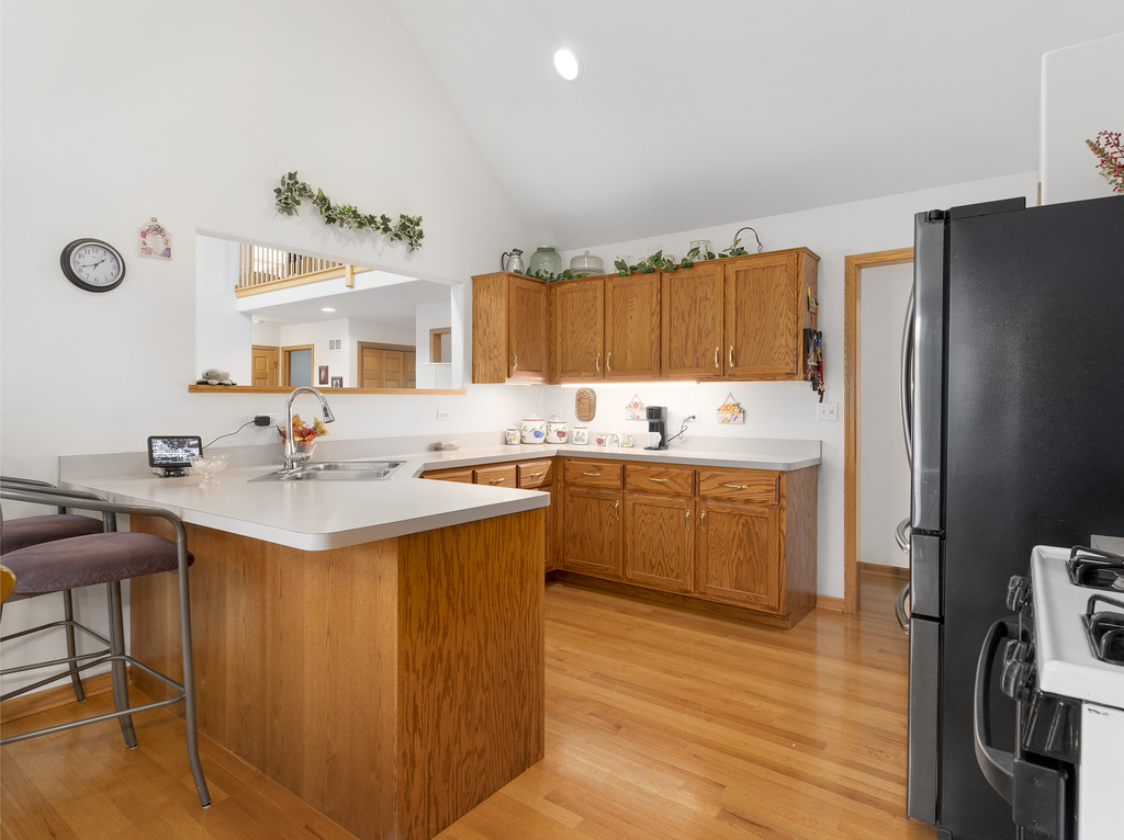 704 Clifford Drive Minooka, IL 60447 - Photo 4 of 25 a kitchen with a sink and a refrigerator