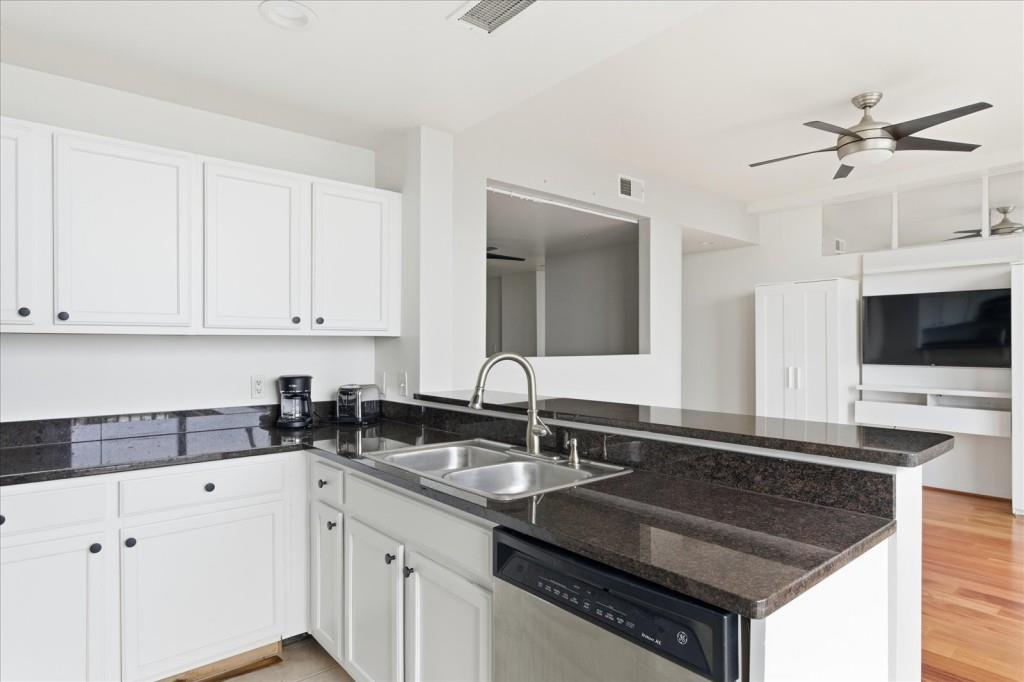 3040 Peachtree Road Northwest, Unit 805 Atlanta, GA 30305 - Photo 13 of 36 a kitchen with granite countertop a sink and white cabinets