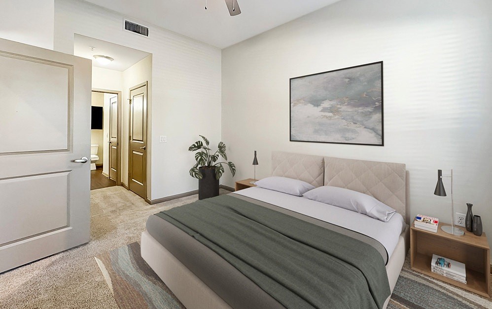 306 McGowen Street, Unit 3206 Houston, TX 77006 - Photo 3 of 19 Each bedroom comfortably accommodates a king-size bed and full furniture set, enhanced by sliding doors designed to maximize space and functionality.