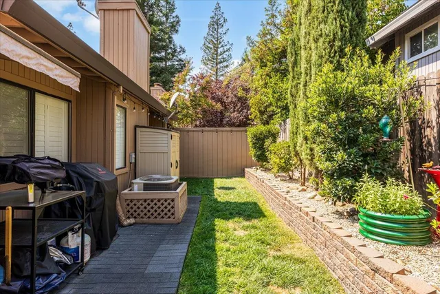 a view of a backyard with plants