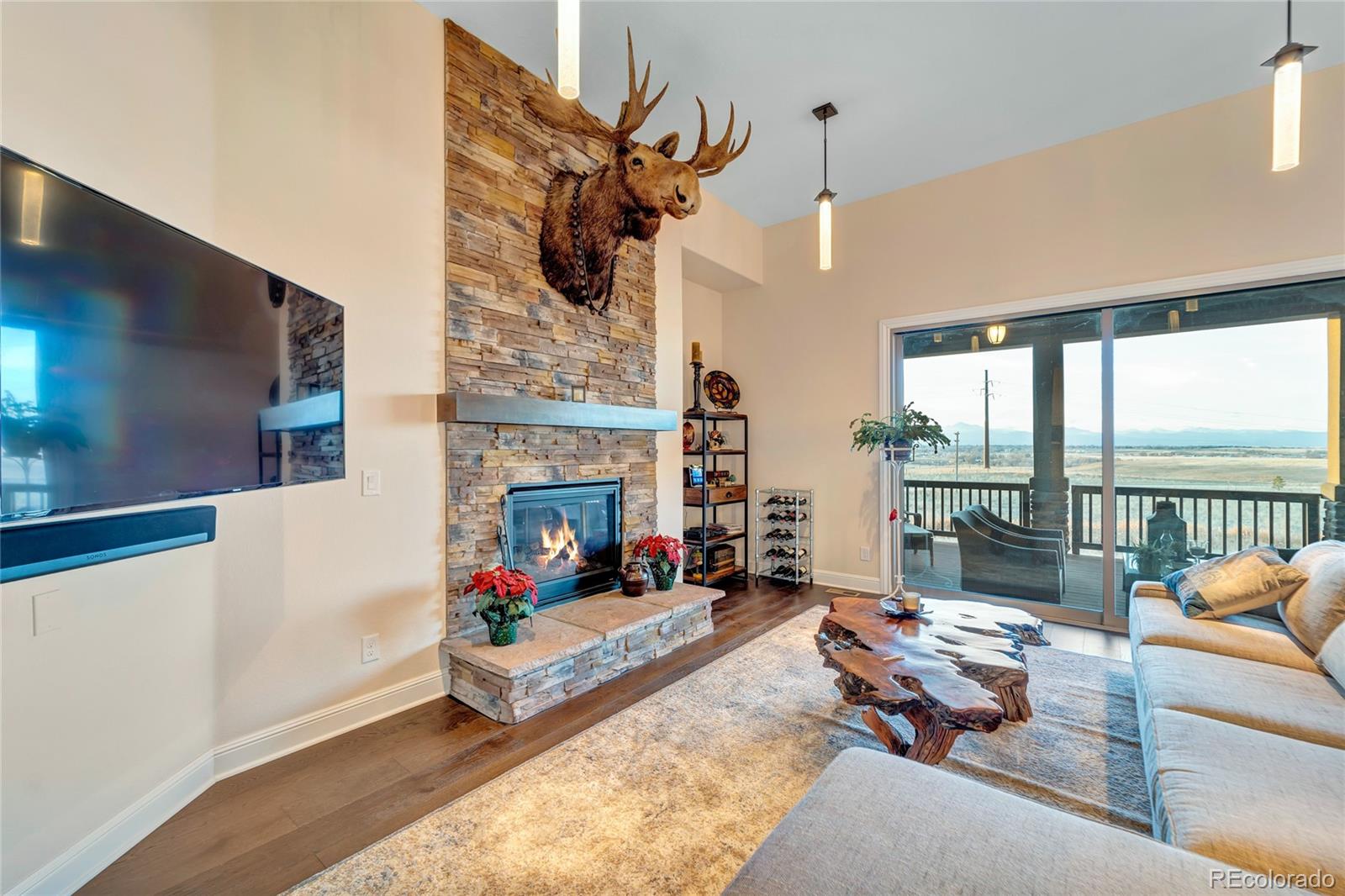 15653 Deer Mountain Circle Broomfield, CO 80023 - Photo 16 of 37 a living room with furniture large window and a fireplace