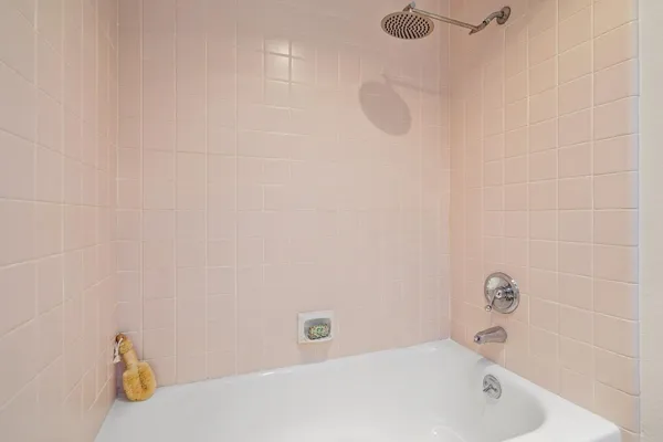 a bathroom with a bathtub