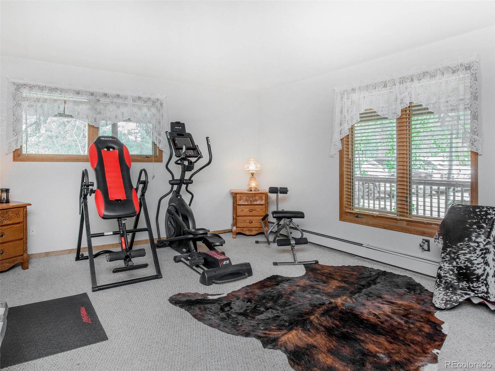 503 Conestoga Road Bailey, CO 80421 - Photo 27 of 40 a room with gym equipment and a rug