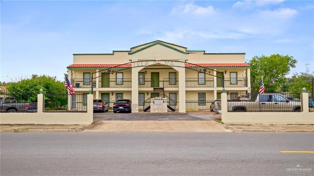 a view of a building with a street