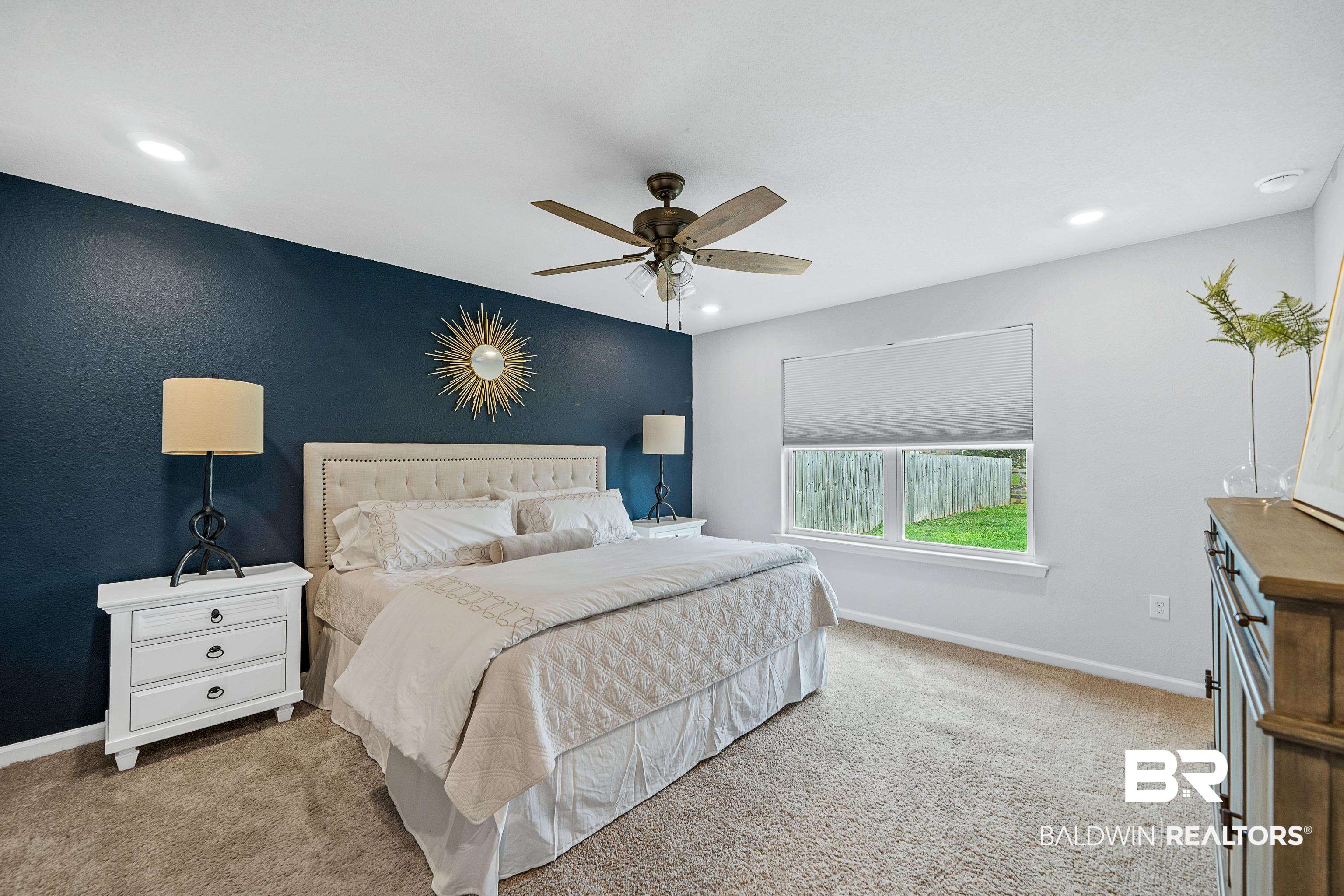 23916 Avernus Loop Daphne, AL 36526 - Photo 11 of 30 Bedroom featuring light carpet, a ceiling fan, and recessed lighting