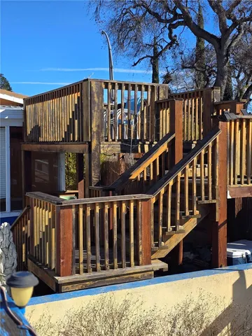 a view of a balcony with staircase