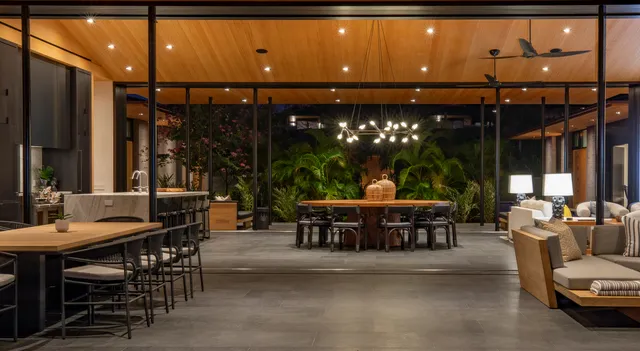 a outdoor space with lots of furniture and outdoor seating