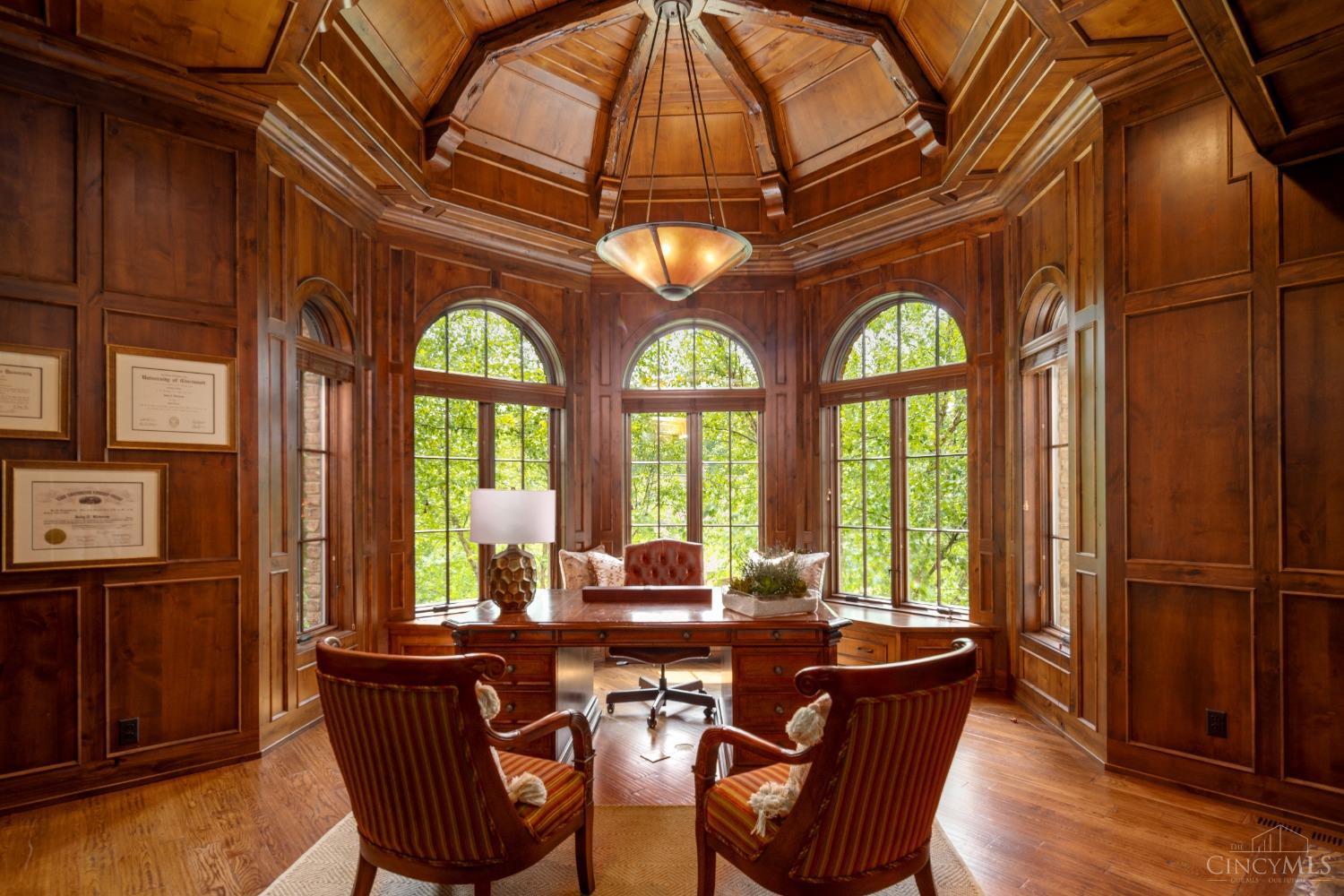 5900 Park Road Cincinnati, OH 45243 - Photo 16 of 50 Executive Office (18’ X 16’) This well-proportioned library/office features intricate woodwork throughout with paneled walls, custom built-ins, domed ceiling with mica and copper lighting, and gorgeous Palladian windows.