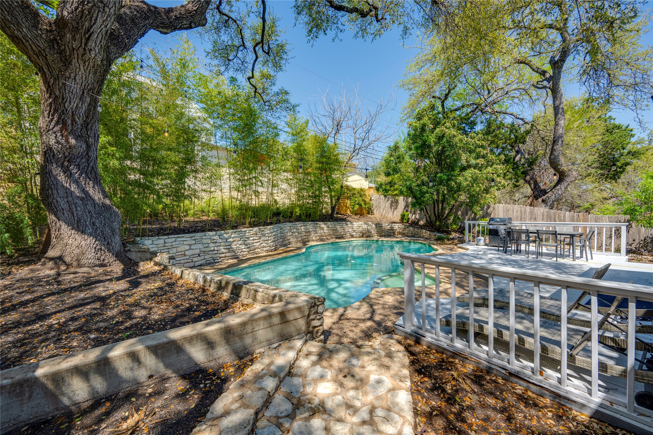 3606 Wilson Street Austin, TX 78704 - Photo 27 of 34 Swimming pool featuring a patio area, a fenced backyard, outdoor dining area, and grilling area