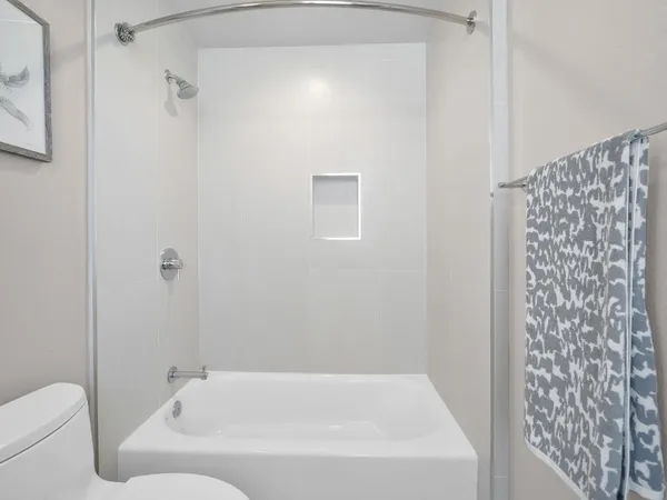 a bathroom with a bathtub