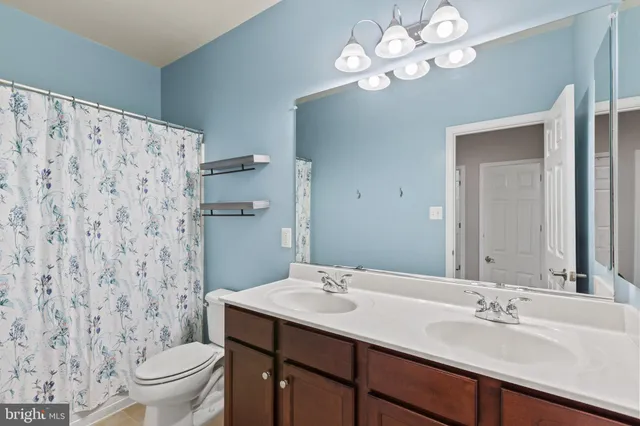 a bathroom with a sink a toilet and a large mirror