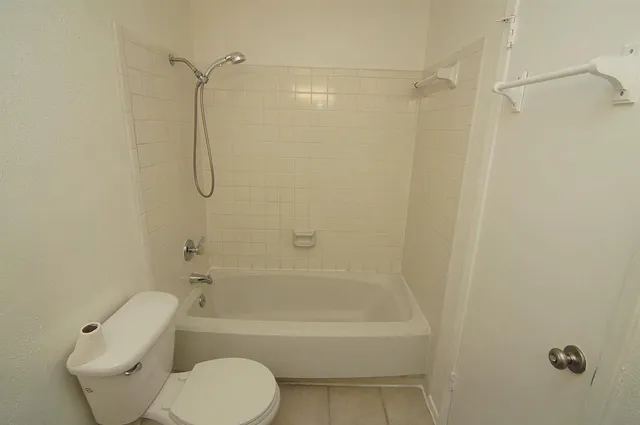 a bathroom with a toilet and a bath tub