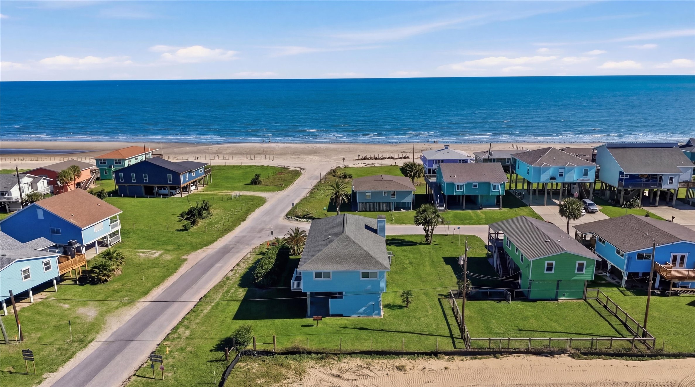 an aerial view of a house with a garden