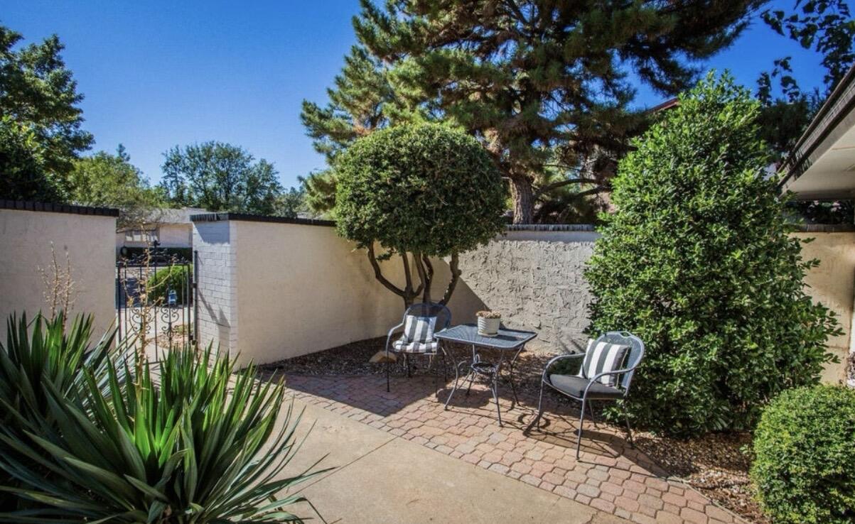 5202 20th Street Lubbock, TX 79407 - Photo 5 of 45 a view of backyard with a table and chairs and potted plants