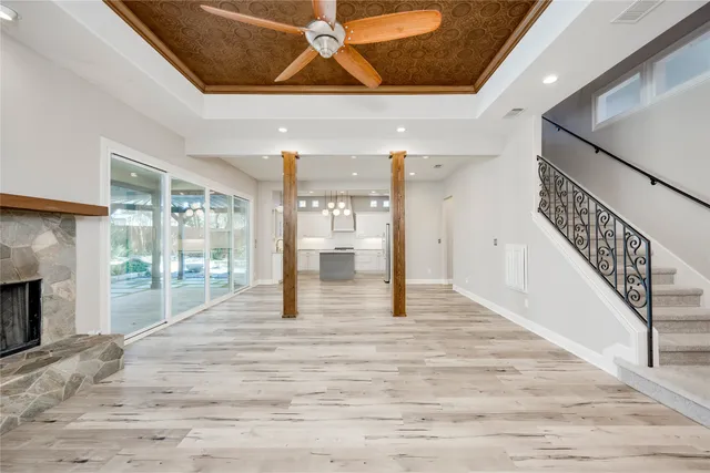 a view of an entryway with a fireplace