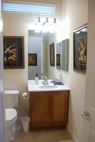 a bathroom with a toilet a sink and mirror