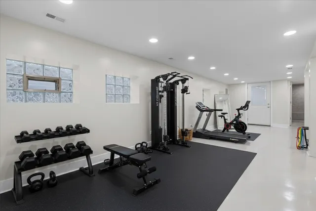 a view of a room with gym equipment