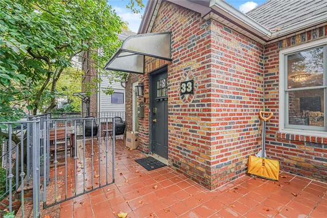 an outdoor space with seating