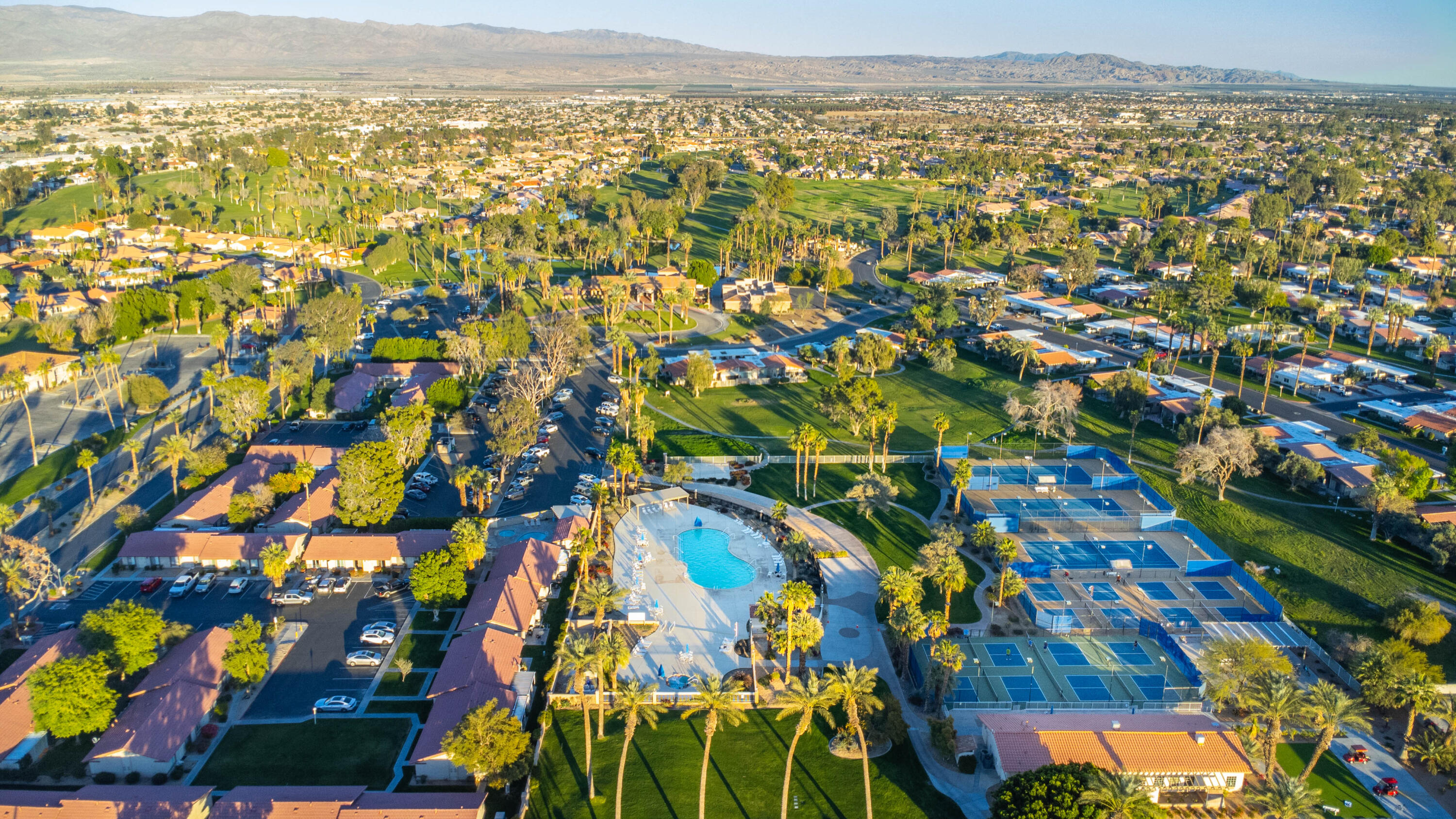 49870 Lewis Road Indio, CA 92201 - Photo 47 of 47 an aerial view of residential houses with outdoor space and trees