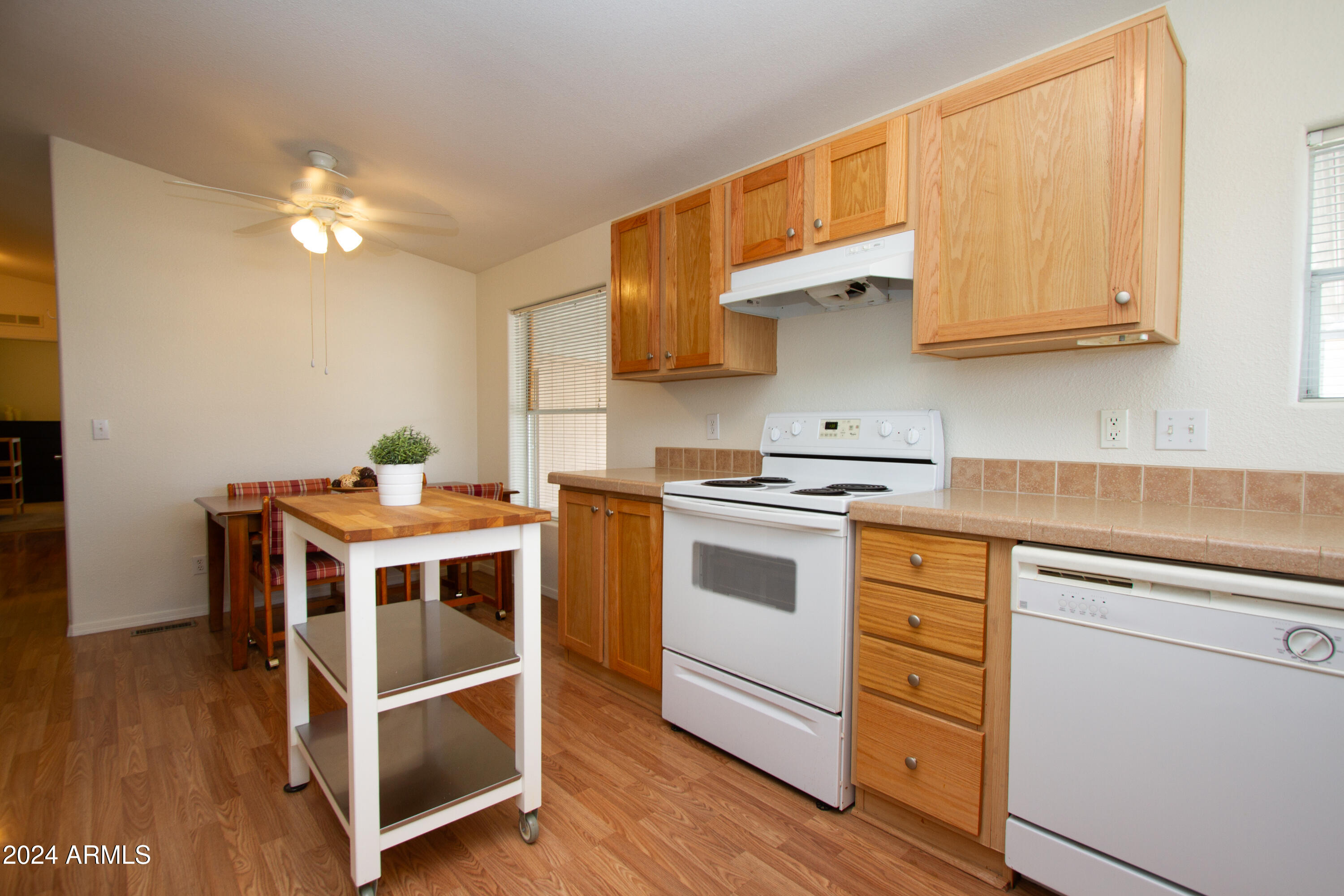 3700 South Tomahawk Road, Unit 93 Apache Junction, AZ 85119 - Photo 21 of 40 a kitchen with a stove a sink and cabinets