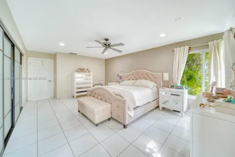 a spacious bedroom with a bed and a chandelier
