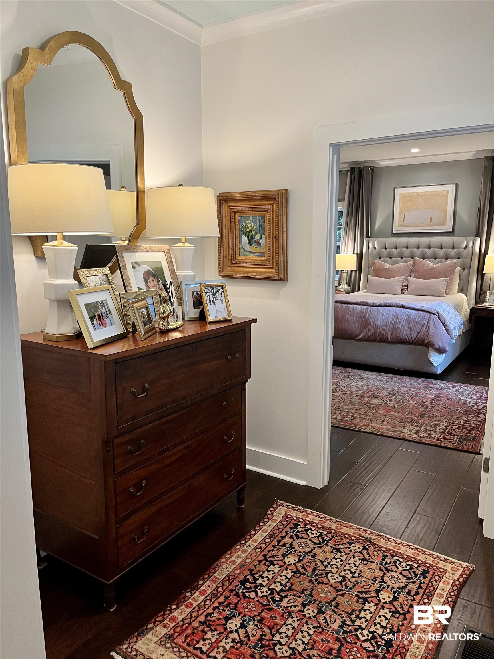 451 Ridgelawn Drive West Mobile, AL 36608 - Photo 12 of 41 Corridor featuring dark wood-type flooring, baseboards, and ornamental molding