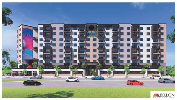 a city view with tall buildings