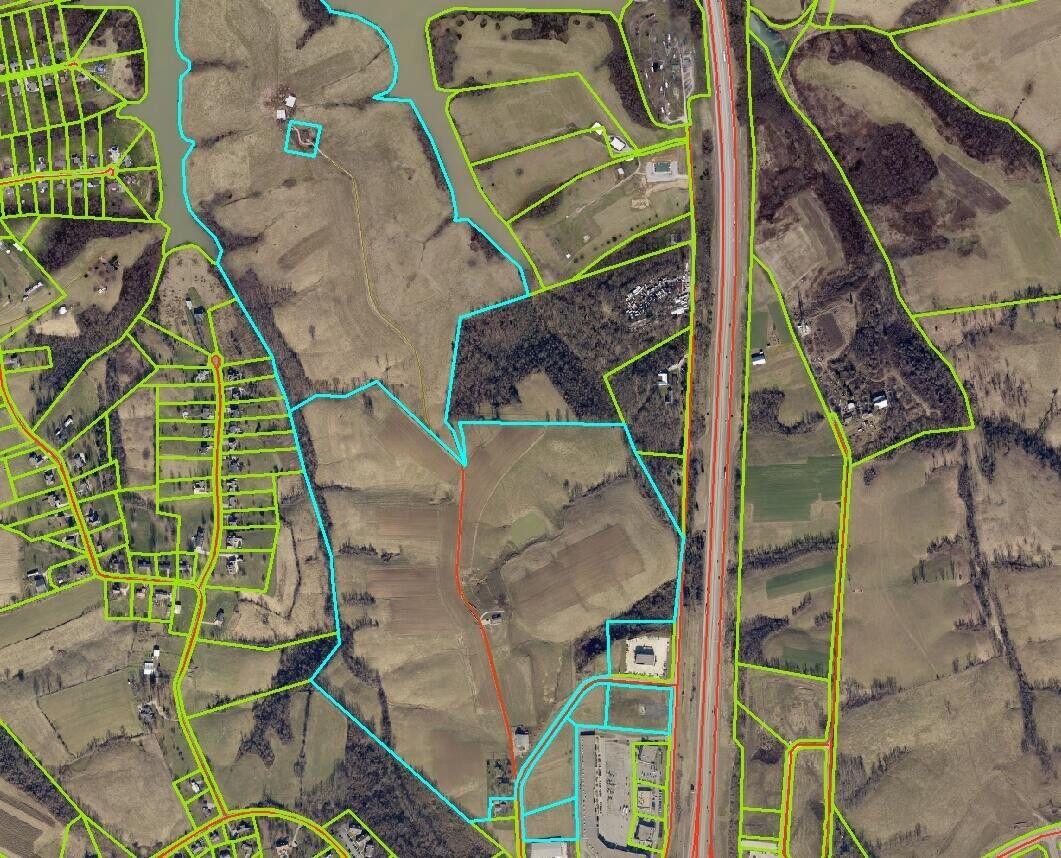 Undisclosed Address Dry Ridge, KY 41035 - Photo 18 of 18 PVA boundary map. Not an actual survey. Cull Ln. is marked with red line. Approximately 60 AC on the west side and approximately 40 AC on the east side with highway visibility from I-75. Approximately 100+/- acres total. Exact number of acres to be determined by survey at buyer's expense.