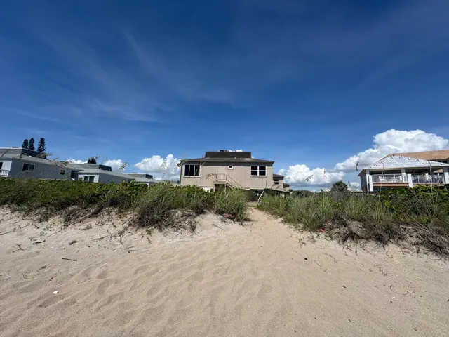 a view of a dry yard with wooden fence
