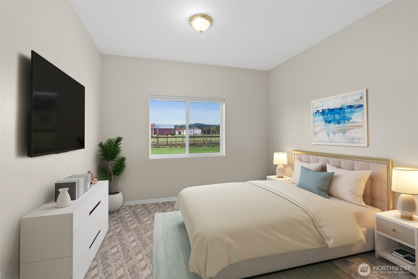 198 Short Road Onalaska, WA 98570 - Photo 25 of 40 a bedroom with a bed and a flat screen tv