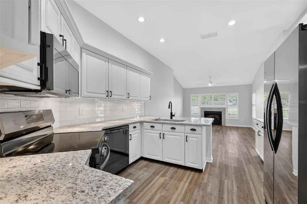 6027 Spring Creek Court Mount Dora, FL 32757 - Photo 14 of 42 a kitchen with stainless steel appliances granite countertop a sink stove and refrigerator