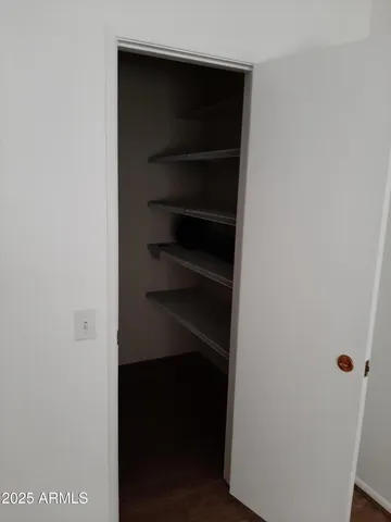 a view of walk in closet with empty racks
