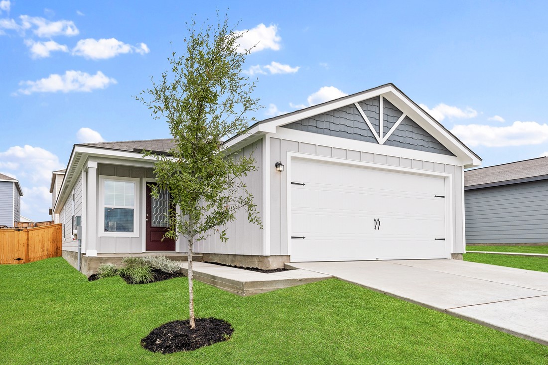 Welcome home to the three-bedroom, two-bathroom Hawthorne plan at Cool Water at Sonterra! An inviting front porch welcomes you inside to discover all that this impressive home has to offer. You’ll find upgrades such as WI-Fi enabled garage door opener with ability to link to Amazon Key, programmable thermostat and blinds at front window.