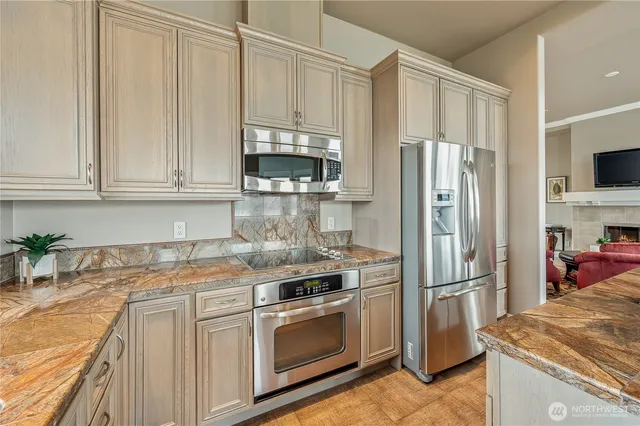 a bedroom with a bed and a cabinets