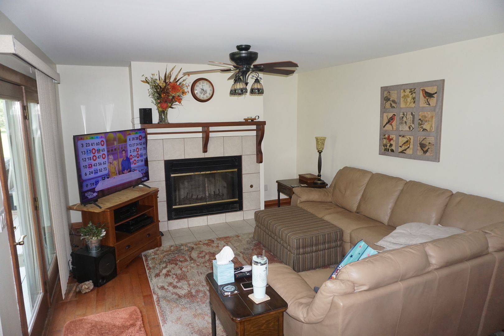 4914 Highway 113 Kankakee, IL 60901 - Photo 20 of 54 a living room with furniture a flat screen tv and a fireplace