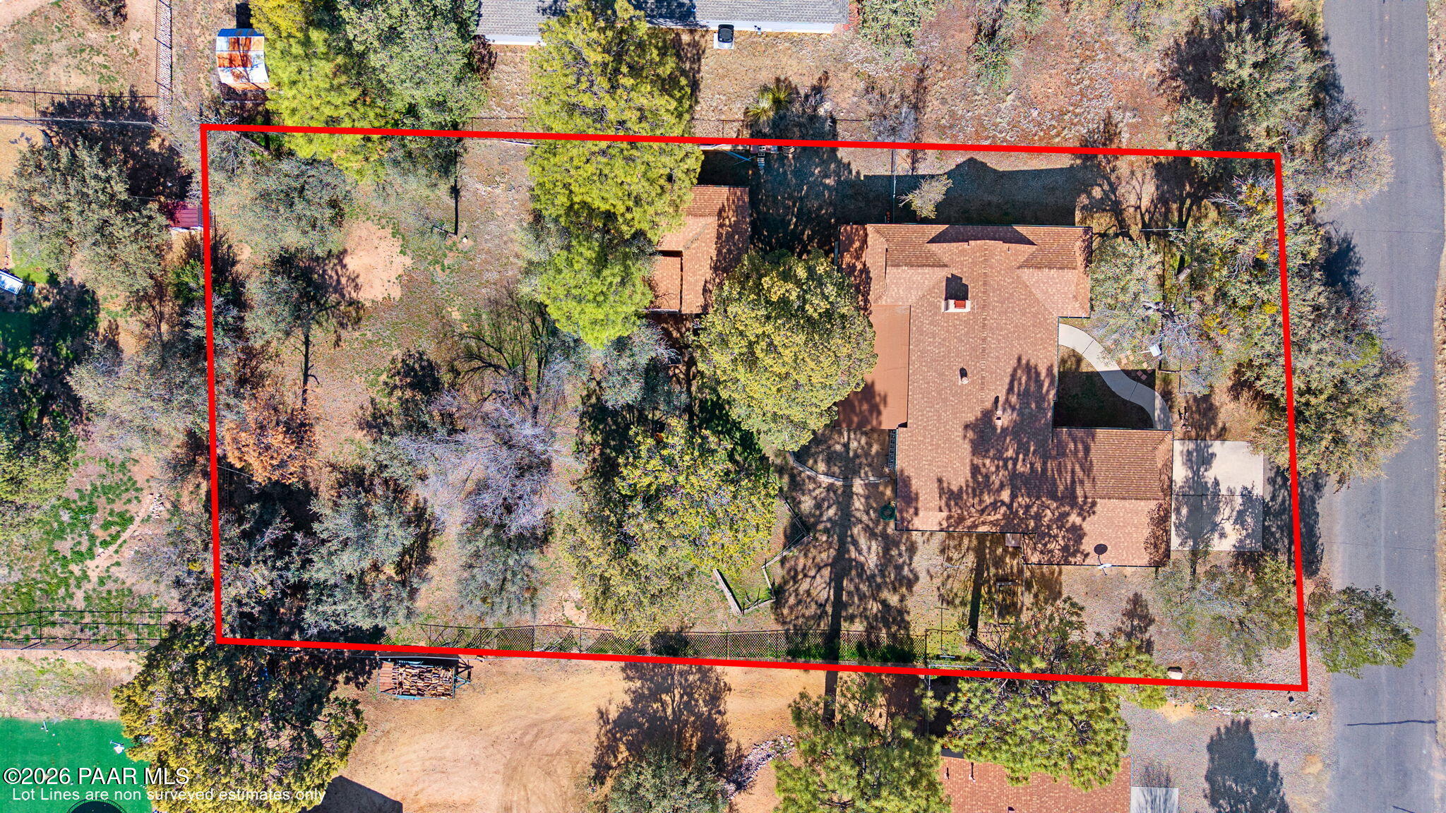 3030 Hozoni Road Prescott, AZ 86305 - Photo 33 of 37 33-Birds Eye Lot Lines