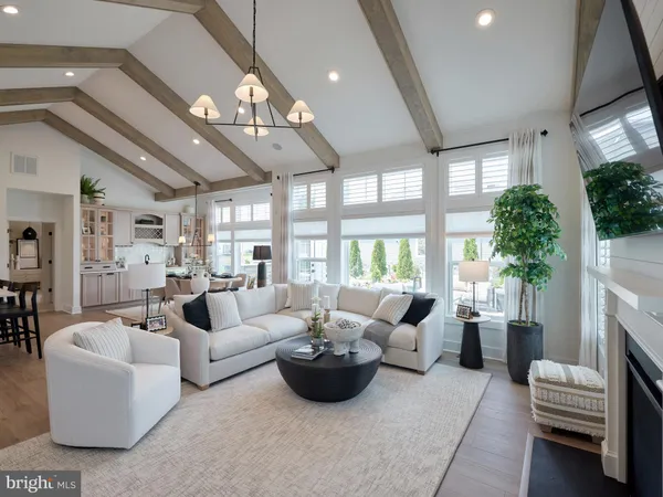 a living room with furniture potted plant and a large window