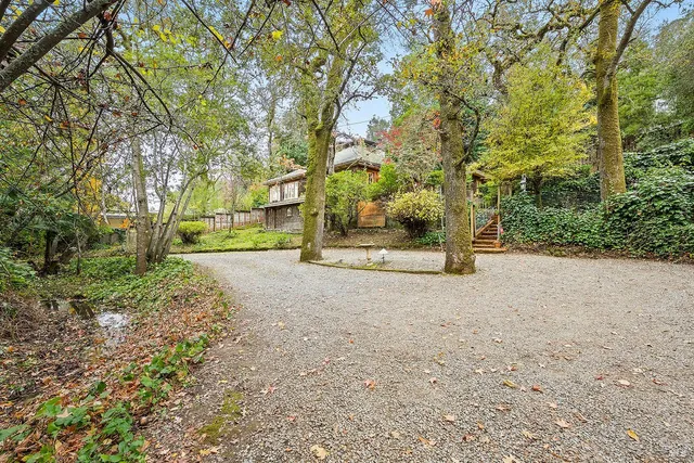 a backyard of a house with lots of green space