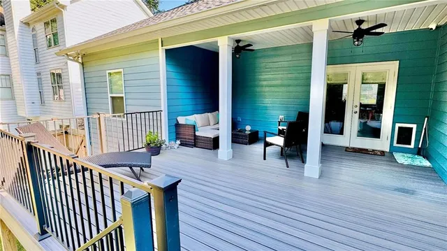a view of a house with porch and wooden floor