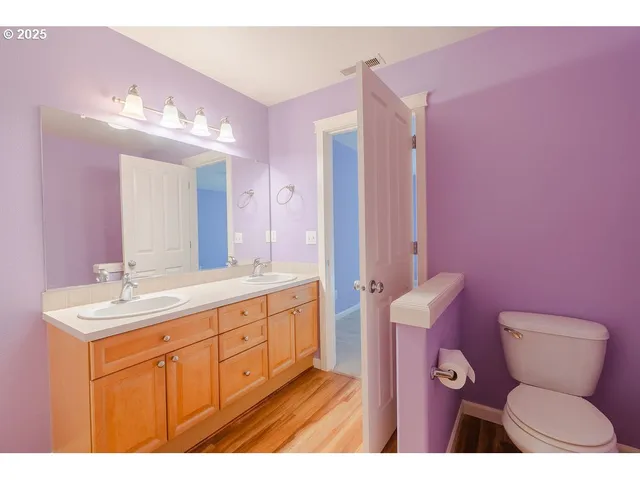 a bathroom with a sink vanity mirror and toilet