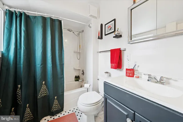 a bathroom with a sink a toilet and shower curtain
