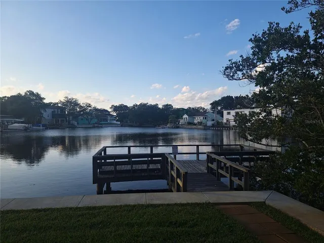 a view of a lake with outdoor space