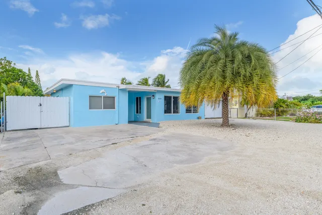 front view of house with palm trees