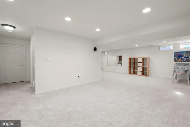 a view of a park with large trees