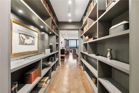 a hallway with chairs